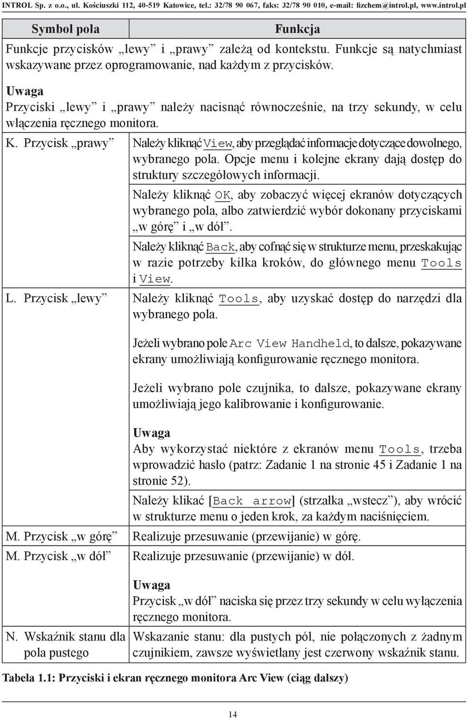 Przycisk prawy Należy kliknąć View, aby przeglądać informacje dotyczące dowolnego, wybranego pola. Opcje menu i kolejne ekrany dają dostęp do struktury szczegółowych informacji.