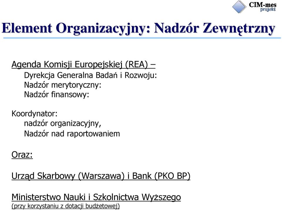 organizacyjny, Nadzór nad raportowaniem Oraz: Urząd Skarbowy (Warszawa) i Bank (PKO