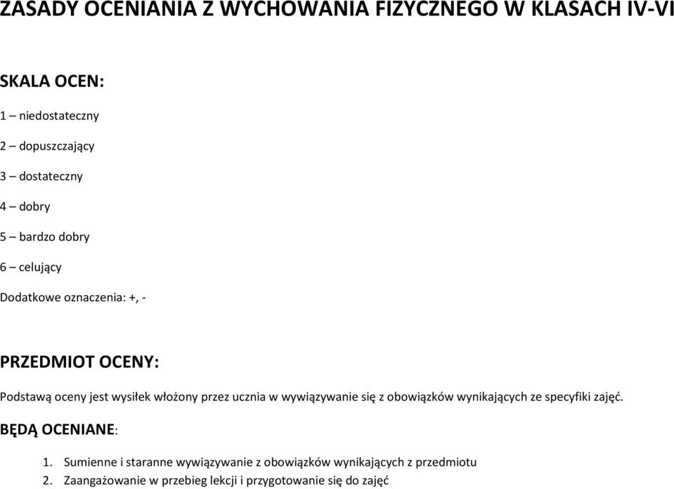 przez ucznia w wywiązywanie się z obowiązków wynikających ze specyfiki zajęć. BĘDĄ OCENIANE: 1.