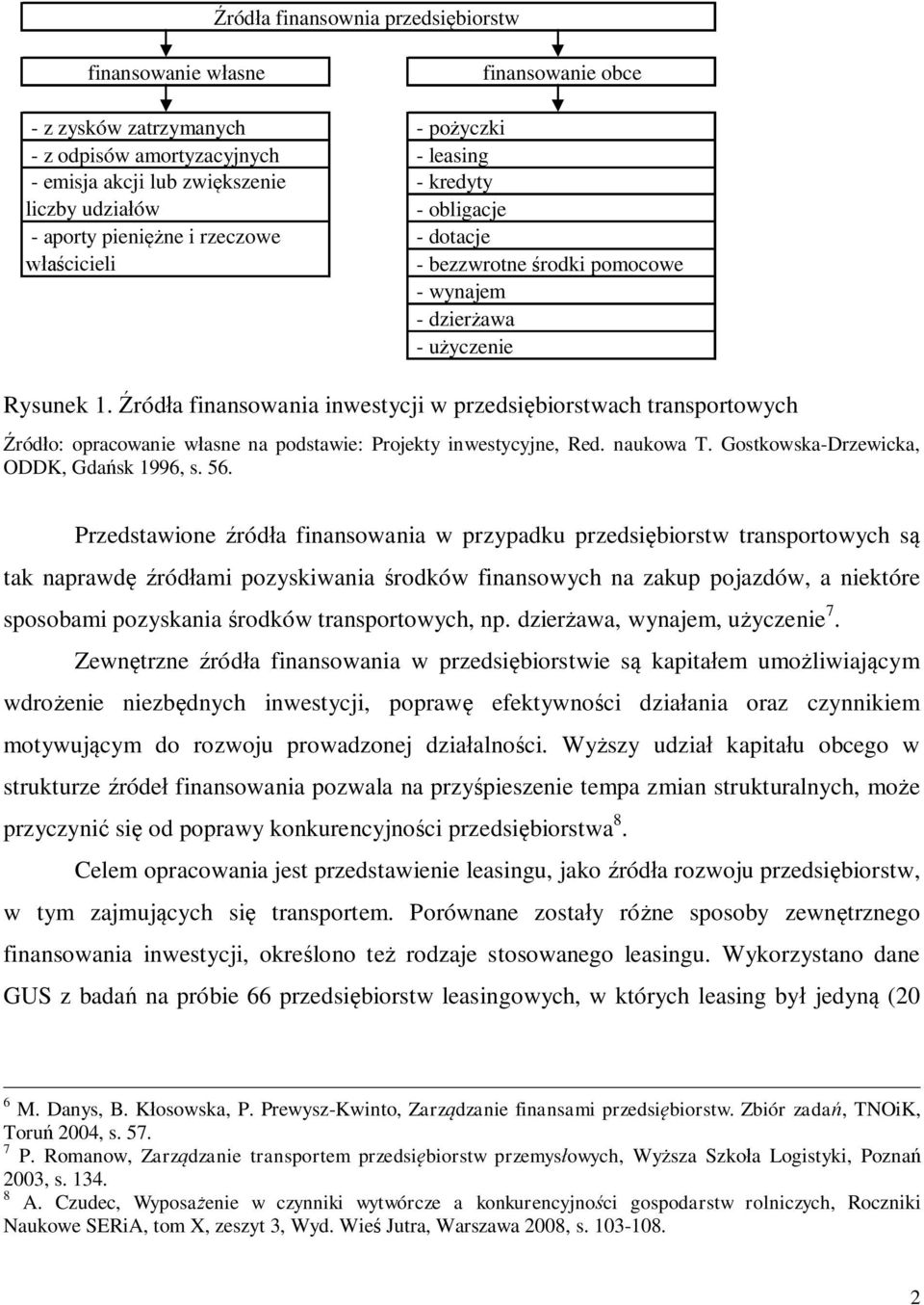 ród a finansowania inwestycji w przedsi biorstwach transportowych ród o: opracowanie w asne na podstawie: Projekty inwestycyjne, Red. naukowa T. Gostkowska-Drzewicka, ODDK, Gda sk 1996, s. 56.