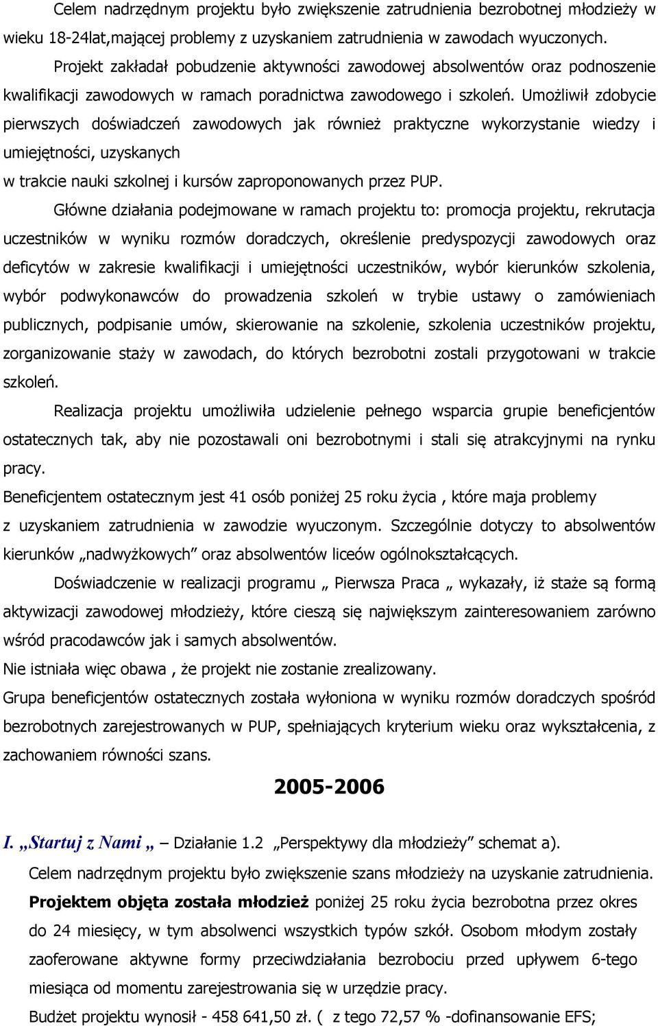 Umożliwił zdobycie pierwszych doświadczeń zawodowych jak również praktyczne wykorzystanie wiedzy i umiejętności, uzyskanych w trakcie nauki szkolnej i kursów zaproponowanych przez PUP.