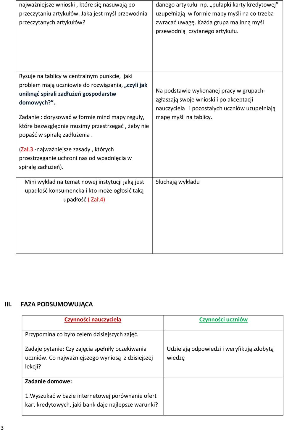 Rysuje na tablicy w centralnym punkcie, jaki problem mają uczniowie do rozwiązania, czyli jak uniknąć spirali zadłużeń gospodarstw domowych?