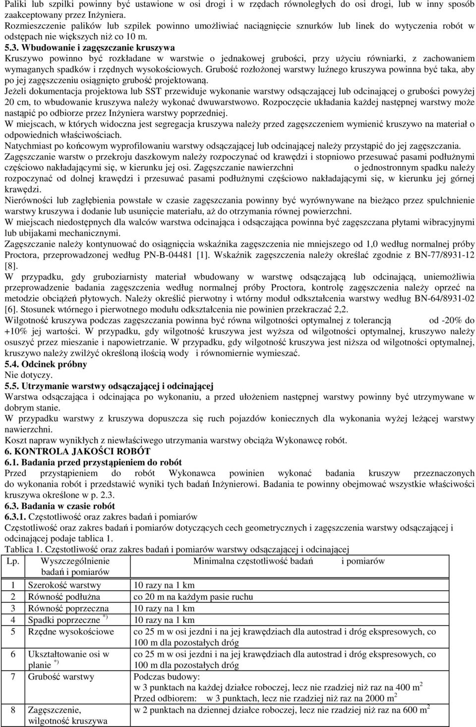 Wbudowanie i zagęszczanie kruszywa Kruszywo powinno być rozkładane w warstwie o jednakowej grubości, przy użyciu równiarki, z zachowaniem wymaganych spadków i rzędnych wysokościowych.