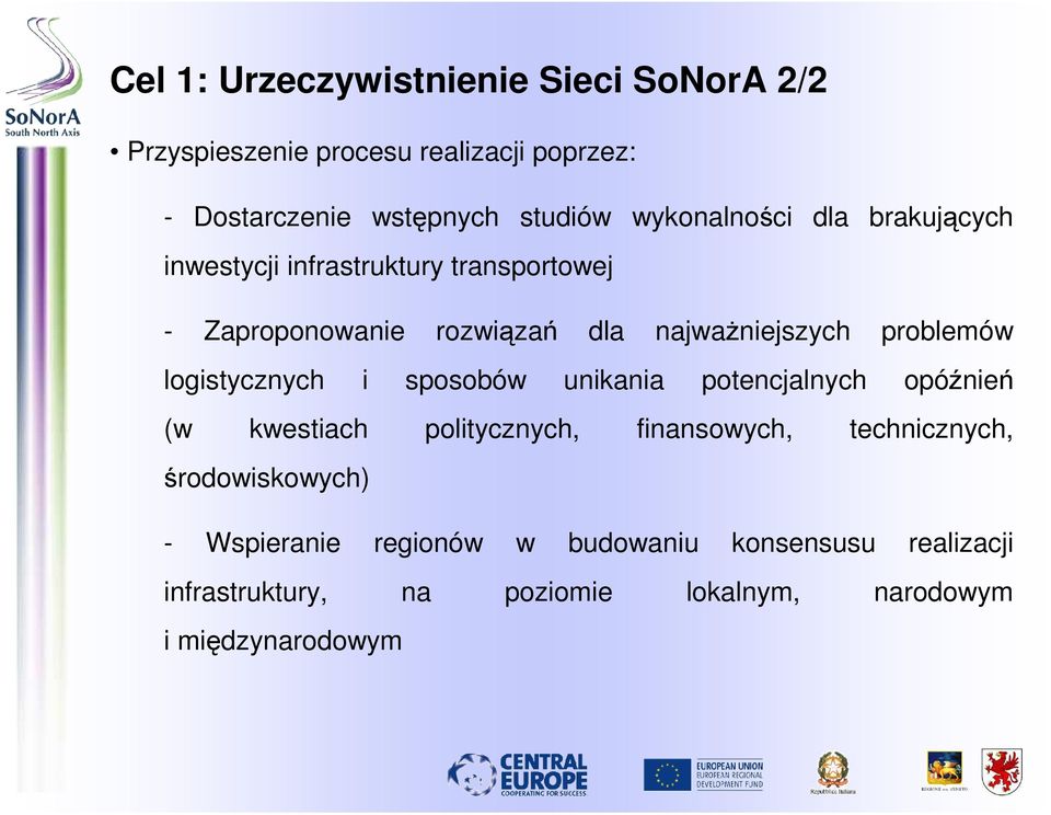 problemów logistycznych i sposobów unikania potencjalnych opóźnień (w kwestiach politycznych, finansowych, technicznych,