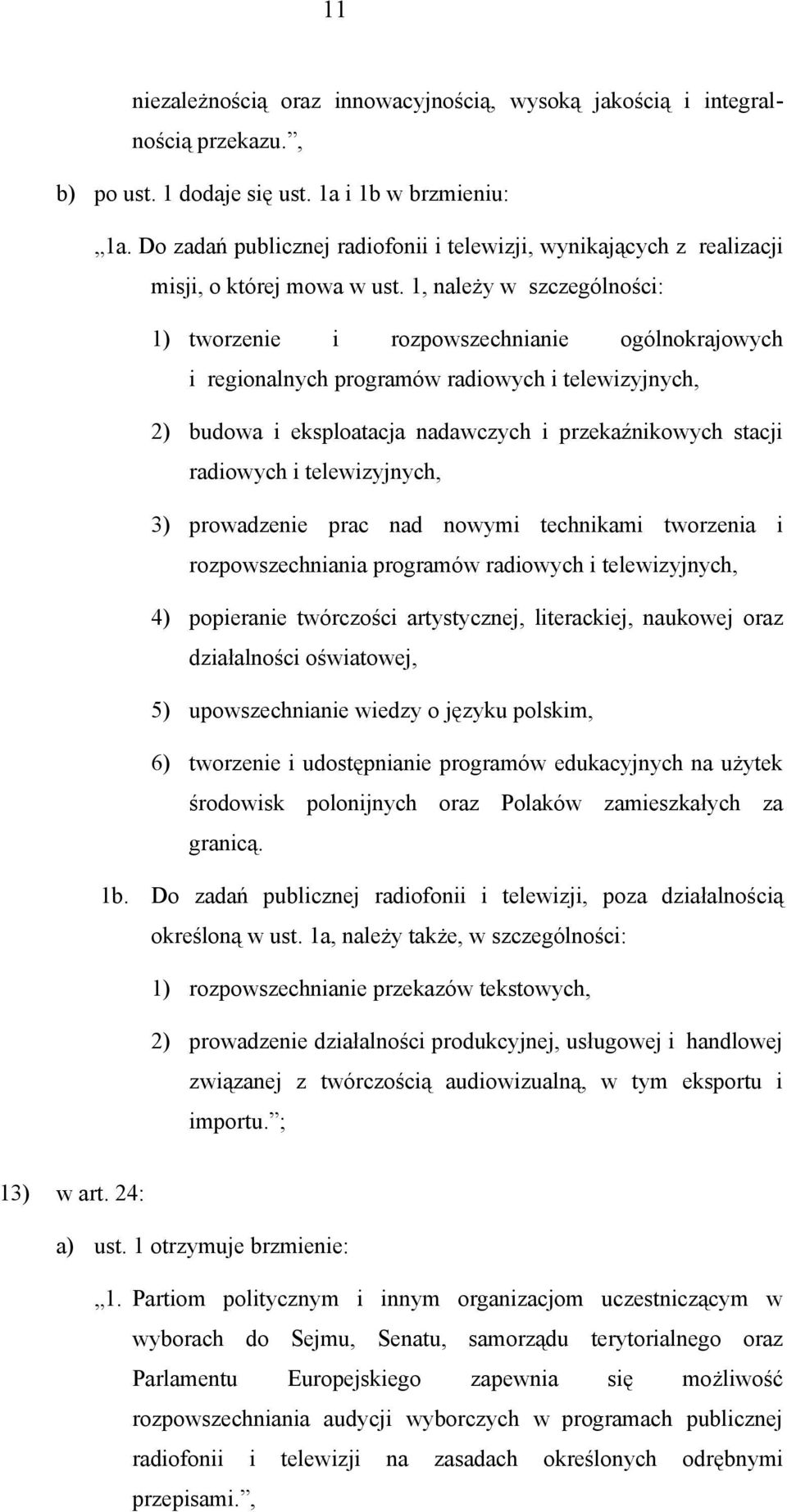 1, należy w szczególności: 1) tworzenie i rozpowszechnianie ogólnokrajowych i regionalnych programów radiowych i telewizyjnych, 2) budowa i eksploatacja nadawczych i przekaźnikowych stacji radiowych