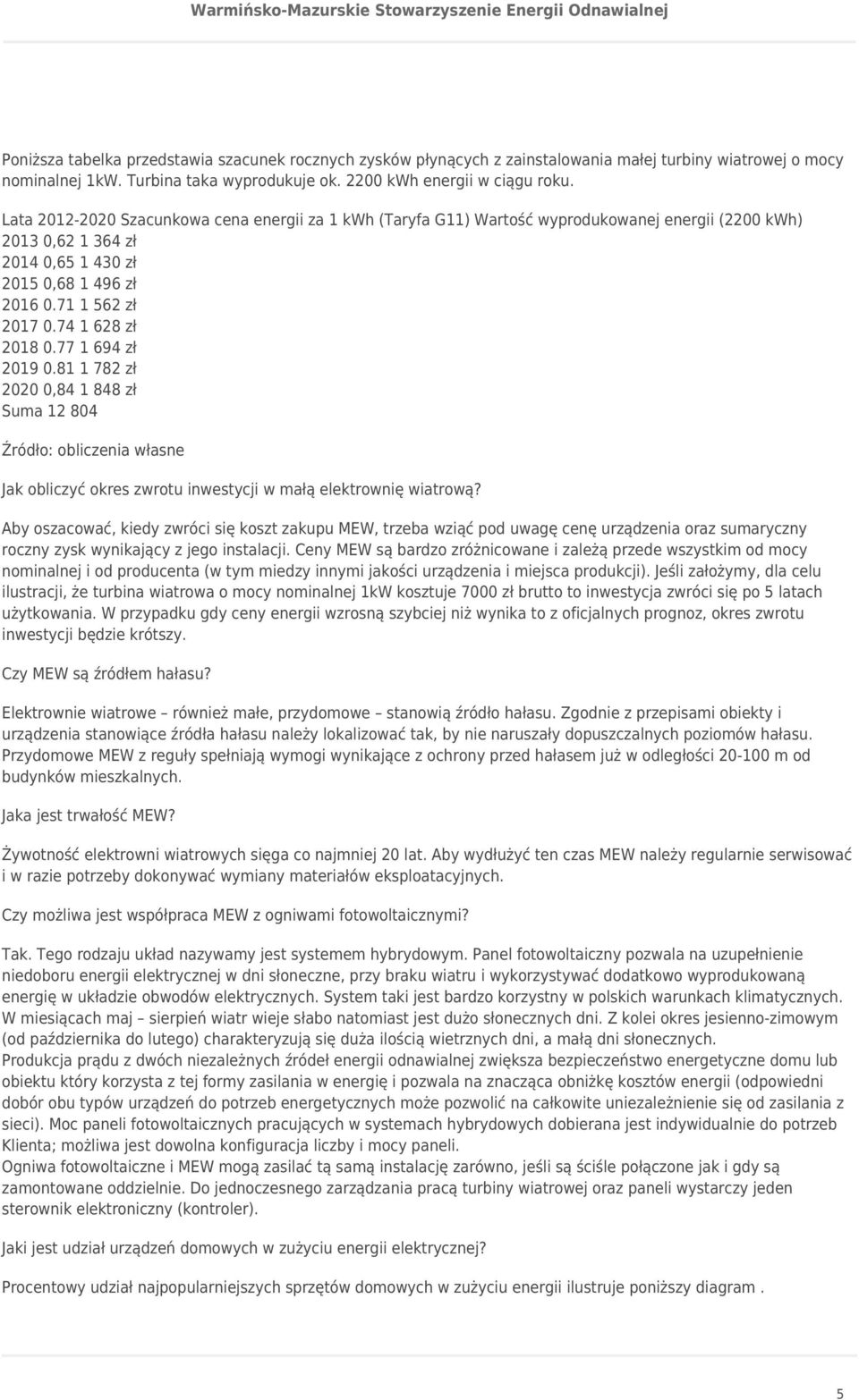 74 1 628 zł 2018 0.77 1 694 zł 2019 0.81 1 782 zł 2020 0,84 1 848 zł Suma 12 804 Źródło: obliczenia własne Jak obliczyć okres zwrotu inwestycji w małą elektrownię wiatrową?