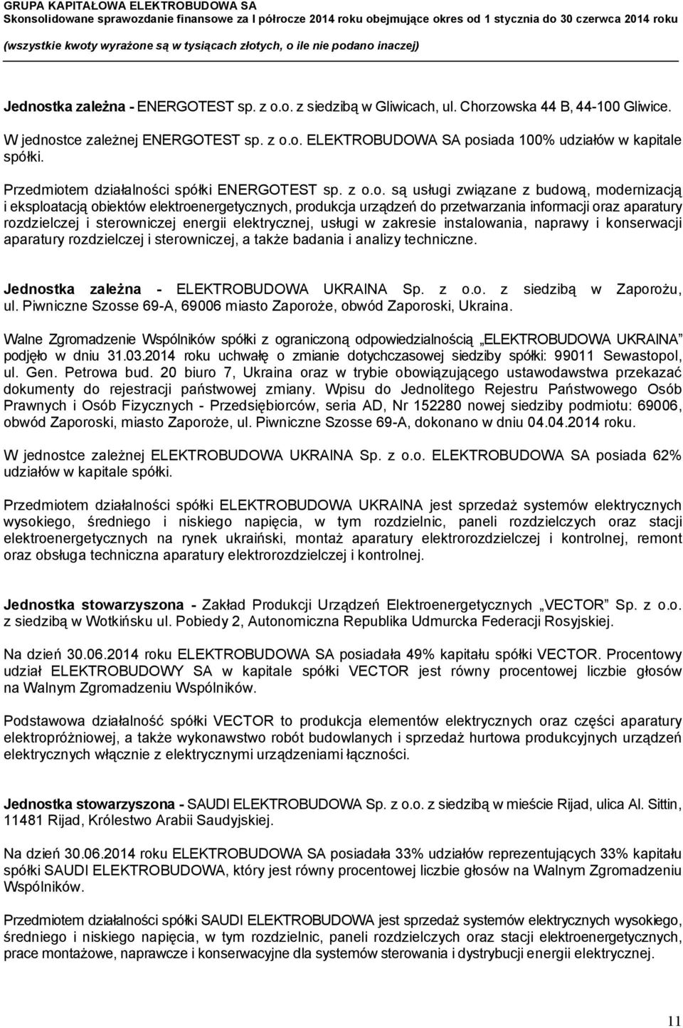 związane z budową, modernizacją i eksploatacją obiektów elektroenergetycznych, produkcja urządzeń do przetwarzania informacji oraz aparatury rozdzielczej i sterowniczej energii elektrycznej, usługi w