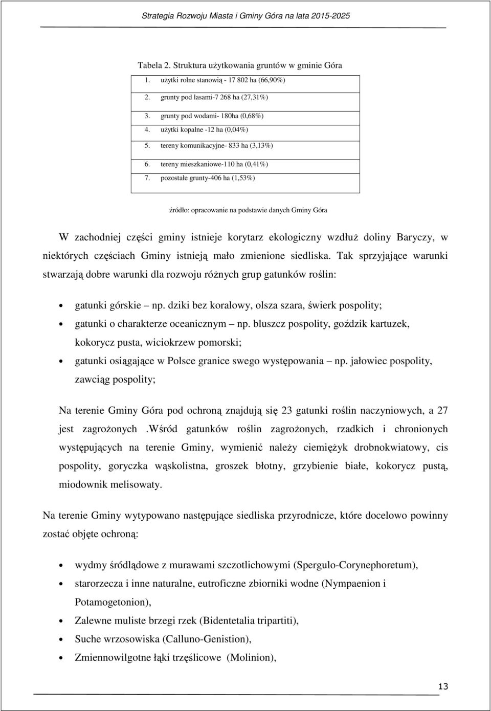 pozostałe grunty-406 ha (1,53%) źródło: opracowanie na podstawie danych Gminy Góra W zachodniej części gminy istnieje korytarz ekologiczny wzdłuż doliny Baryczy, w niektórych częściach Gminy istnieją