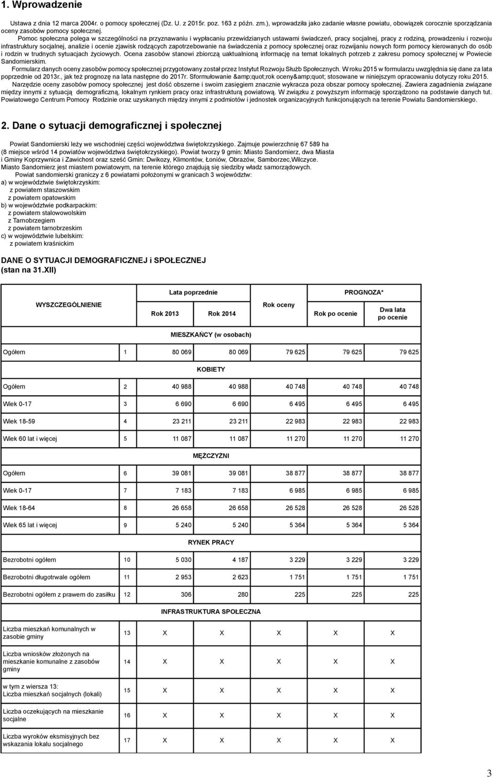 Pomoc społeczna polega w szczególności na przyznawaniu i wypłacaniu przewidzianych ustawami świadczeń, pracy socjalnej, pracy z rodziną, prowadzeniu i rozwoju infrastruktury socjalnej, analizie i