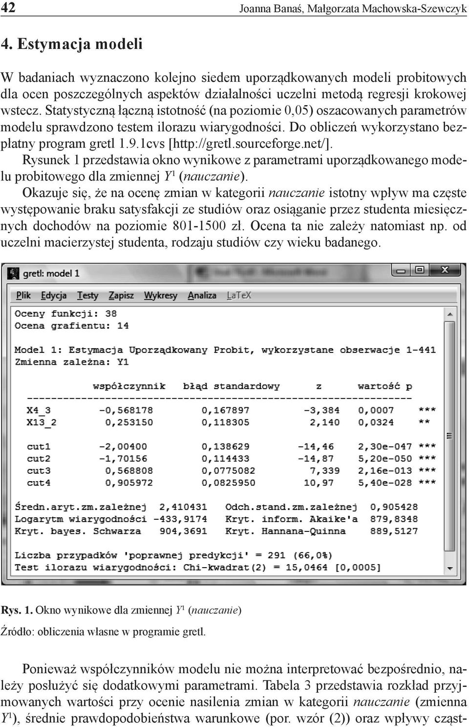 Statystyczną łączną istotność (na poziomie 0,05) oszacowanych parametrów modelu sprawdzono testem ilorazu wiarygodności. Do obliczeń wykorzystano bezpłatny program gretl 1.9.1cvs [http://gretl.