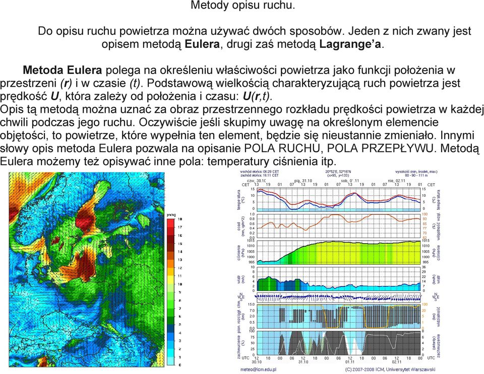 Podstawową wielkością charakteryzującą ruch powietrza jest prędkość U, która zależy od położenia i czasu: U(r,t).