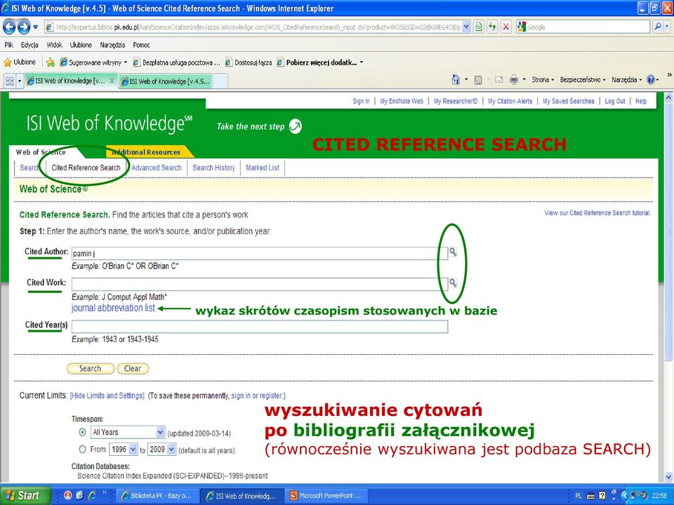 wyszukiwanie cytowań po bibliografii