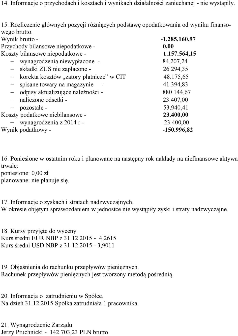 294,35 korekta kosztów zatory płatnicze w CIT 48.175,65 spisane towary na magazynie - 41.394,83 odpisy aktualizujące należności - 880.144,67 naliczone odsetki - 23.407,00 pozostałe - 53.