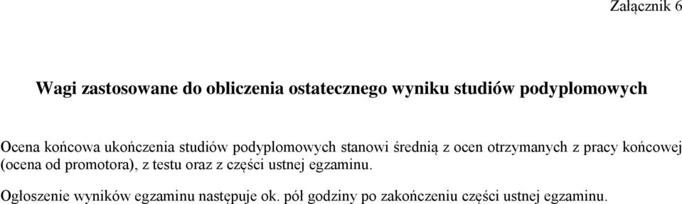 pracy końcowej (ocena od promotora), z testu oraz z części ustnej egzaminu.