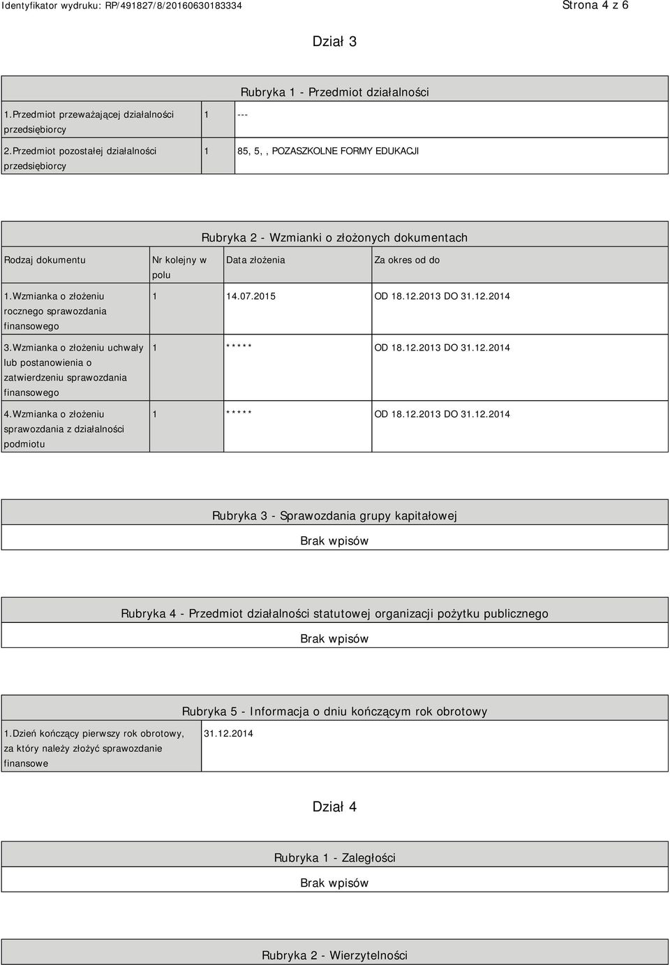 do 1.Wzmianka o złożeniu rocznego sprawozdania finansowego 3.Wzmianka o złożeniu uchwały lub postanowienia o zatwierdzeniu sprawozdania finansowego 4.