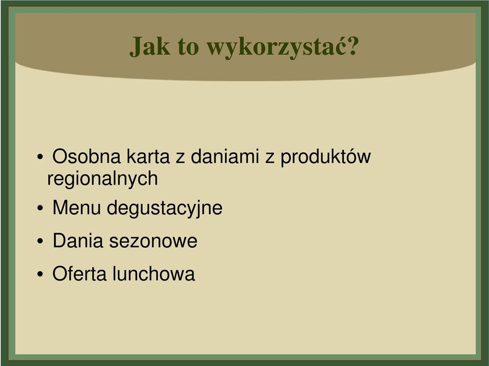 produktów regionalnych Menu