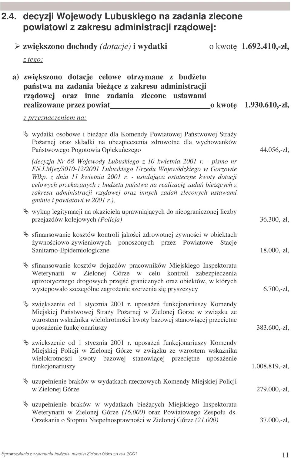 610,-zł, wydatki osobowe i biece dla Komendy Powiatowej Pastwowej Stray Poarnej oraz składki na ubezpieczenia zdrowotne dla wychowanków Pastwowego Pogotowia Opiekuczego (decyzja Nr 68 Wojewody