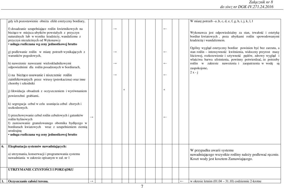 nawożenie nawozami wieloskładnikowymi odpowiednimi dla roślin posadzonyh w bordiurah, i) na bieżąo usuwanie i niszzenie roślin zainfekowanyh przez wirusy (pstrokaizna) oraz inne horoby i szkodniki