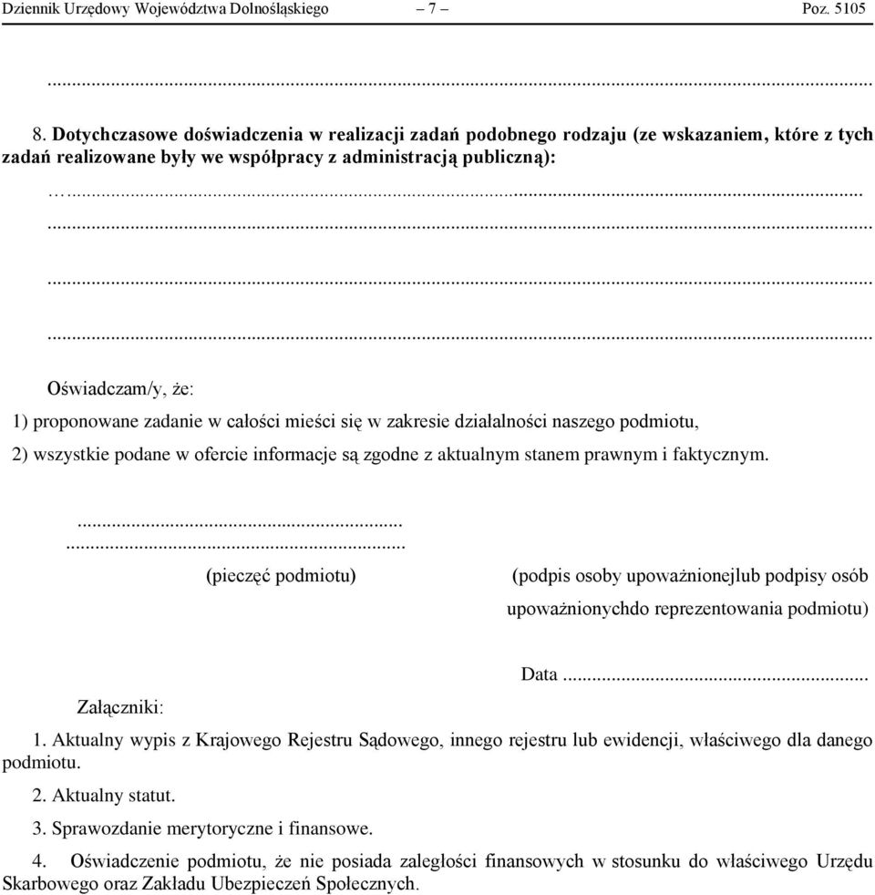 .. Oświadczam/y, że: 1) proponowane zadanie w całości mieści się w zakresie działalności naszego podmiotu, 2) wszystkie podane w ofercie informacje są zgodne z aktualnym stanem prawnym i faktycznym.