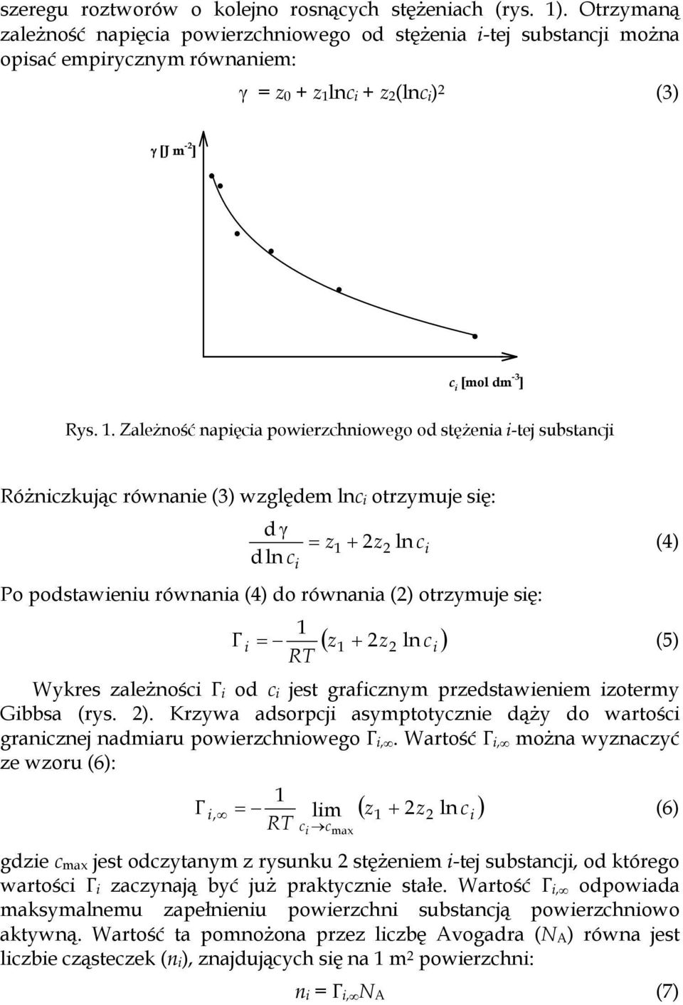 nc + z 2(lnc ) 2 (3) [J m -2 ] c [mol dm-3 ] Rys. 1.