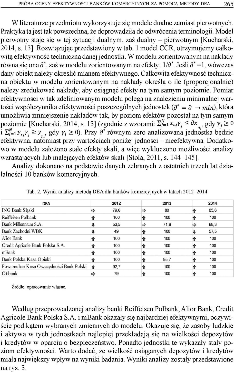 Rozwiązując przedstawiony w tab. 1 model CCR, otrzymujemy całkowitą efektywność techniczną danej jednostki. W modelu zorientowanym na nakłady równa się ona, zaś w modelu zorientowanym na efekty: 1/.