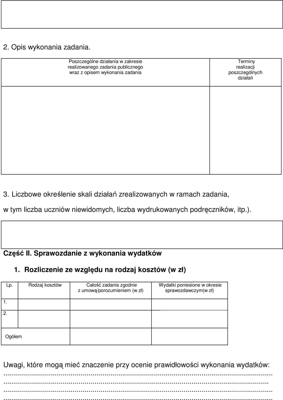 Liczbowe określenie skali działań zrealizowanych w ramach zadania, w tym liczba uczniów niewidomych, liczba wydrukowanych podręczników, itp.). Część II.