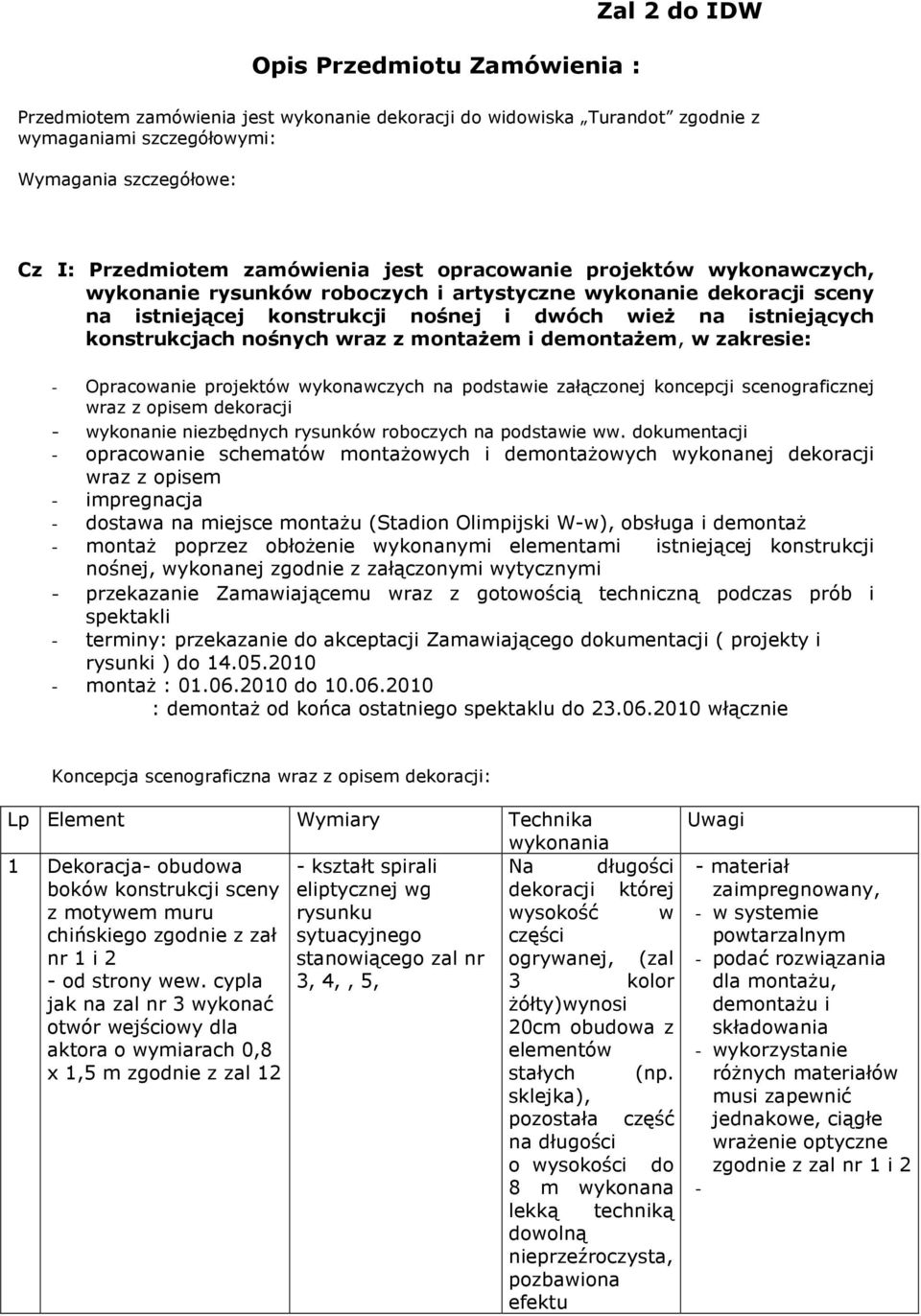 nośnych wraz z montaŝem i demontaŝem, w zakresie: - dostawa na miejsce montaŝu (Stadion Olimpijski W-w), obsługa i demontaŝ - montaŝ poprzez obłoŝenie wykonanymi elementami istniejącej konstrukcji