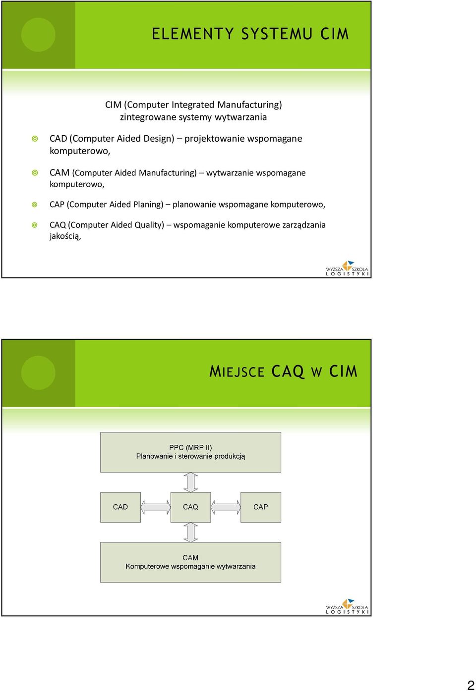 Manufacturing) wytwarzanie wspomagane komputerowo, CAP (Computer AidedPlaning) planowanie