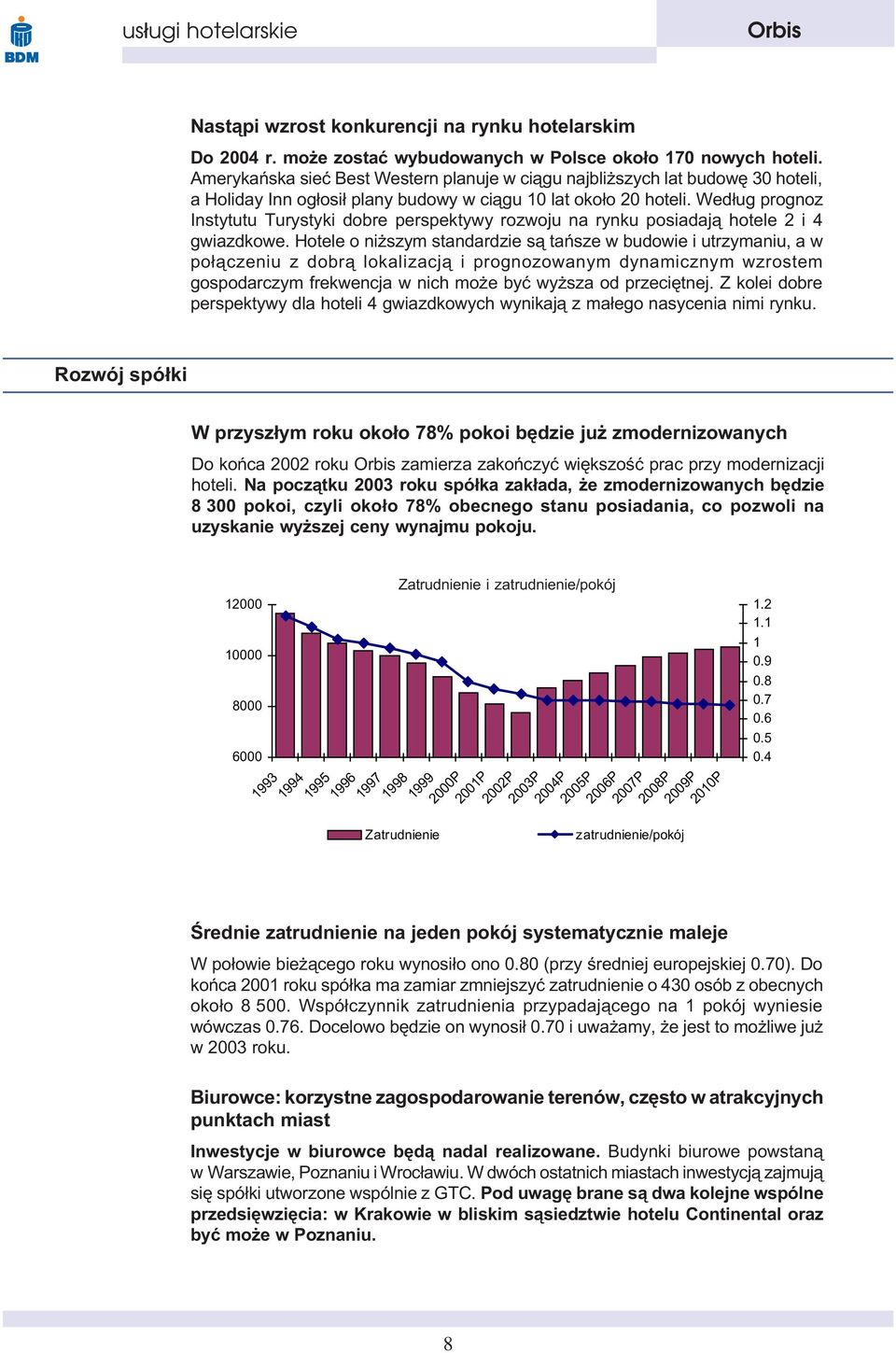 Wed³ug prognoz Instytutu Turystyki dobre perspektywy rozwoju na rynku posiadaj¹ hotele 2 i 4 gwiazdkowe.