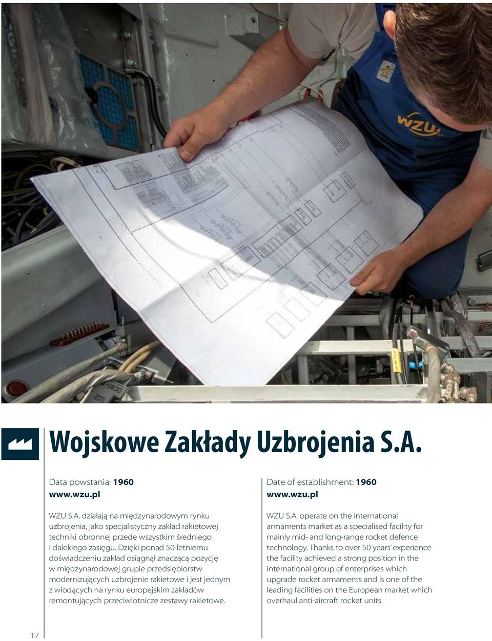 zakładów remontujących przeciwlotnicze zestawy rakietowe. Date of establishment: 1960 www.wzu.pl WZU S.A.