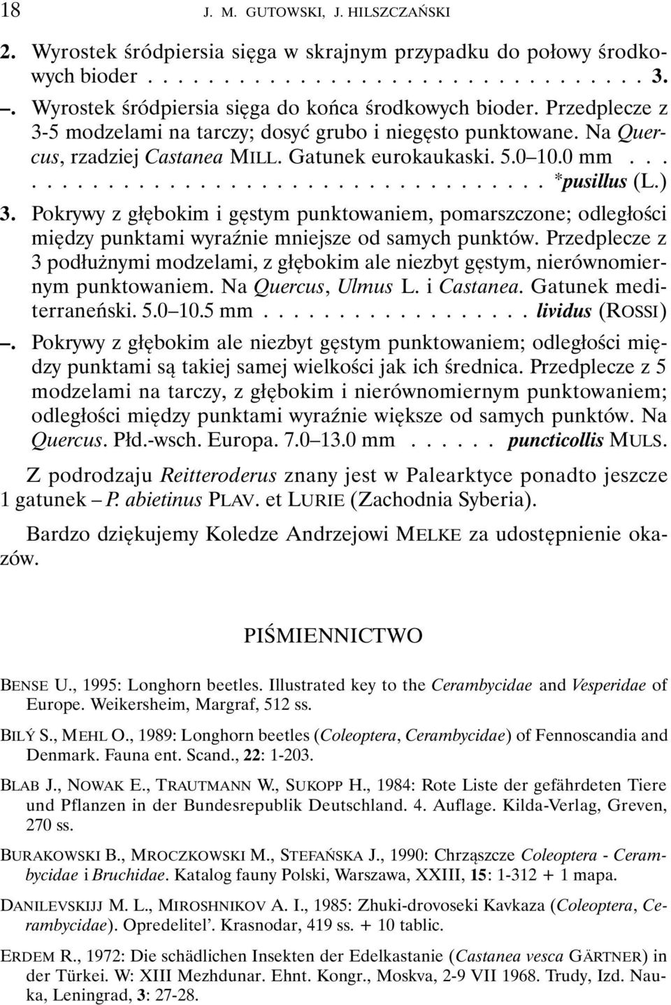 0 mm..................................... *pusillus (L.) 3. Pokrywy z głębokim i gęstym punktowaniem, pomarszczone; odległości między punktami wyraźnie mniejsze od samych punktów.