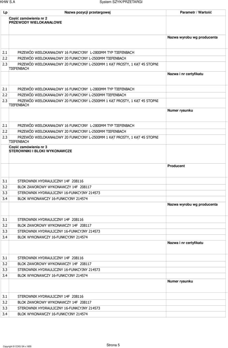 4 STEROWNIK HYDRAULICZNY 14F 208116 BLOK ZAWOROWY WYKONAWCZY 14F 208117 STEROWNIK HYDRAULICZNY 16-FUNKCYJNY 214573 BLOK WYKONAWCZY 16-FUNKCYJNY 214574 3.1 3.2 3.3 3.