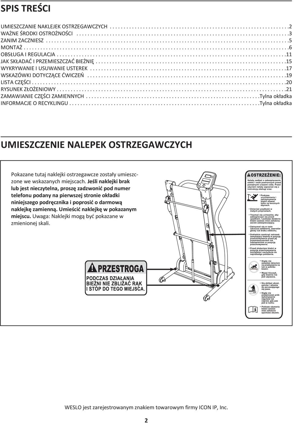 ..................................................................................11 JAK SKŁADAĆ I PRZEMIESZCZAĆ BIEŻNIĘ.....................................................................15 WYKRYWANIE I USUWANIE USTEREK.