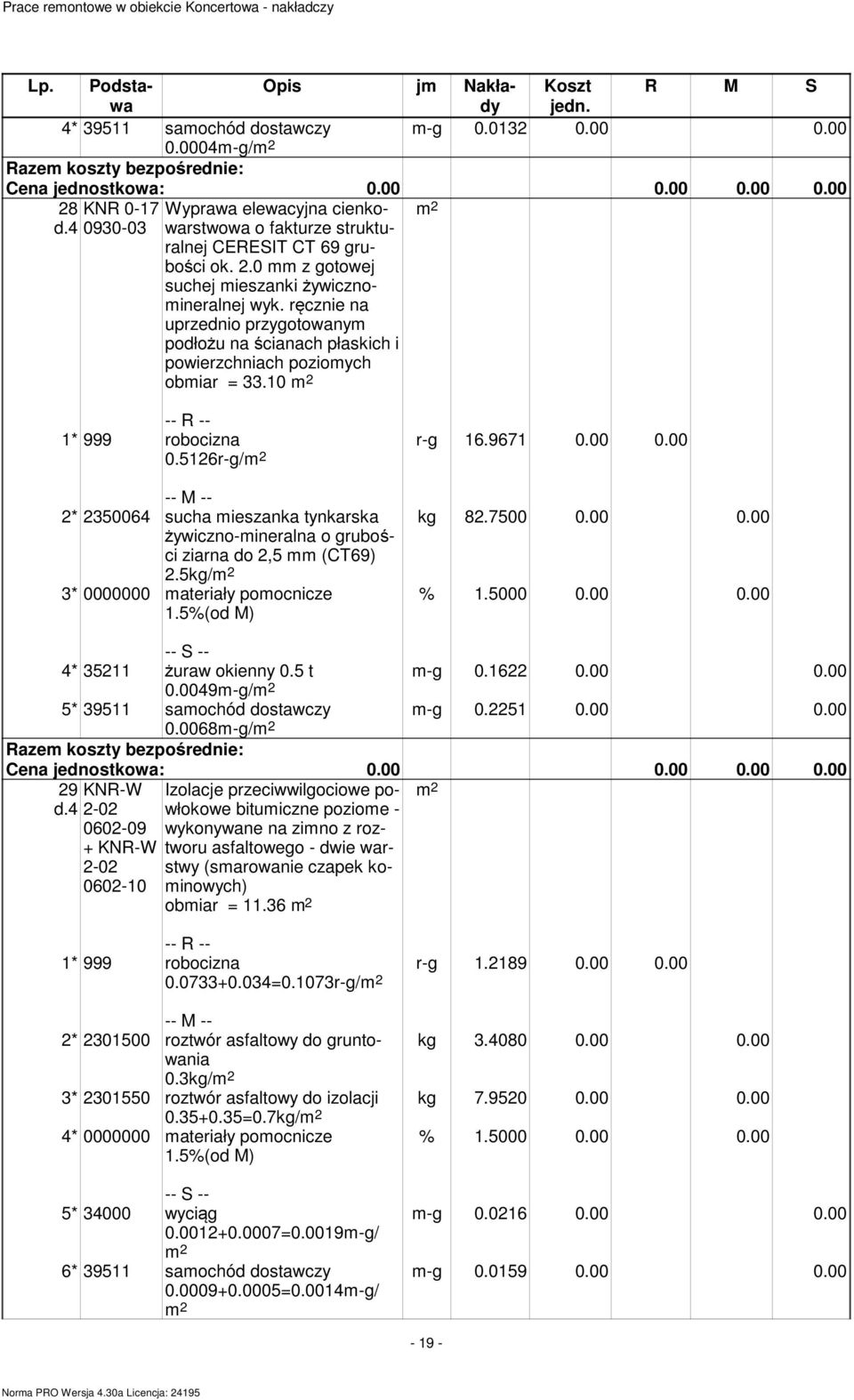 ręcznie na uprzednio przygotowanym podłożu na ścianach płaskich i powierzchniach poziomych obmiar = 33.10 0.5126r-g/ r-g 16.9671 0.00 0.