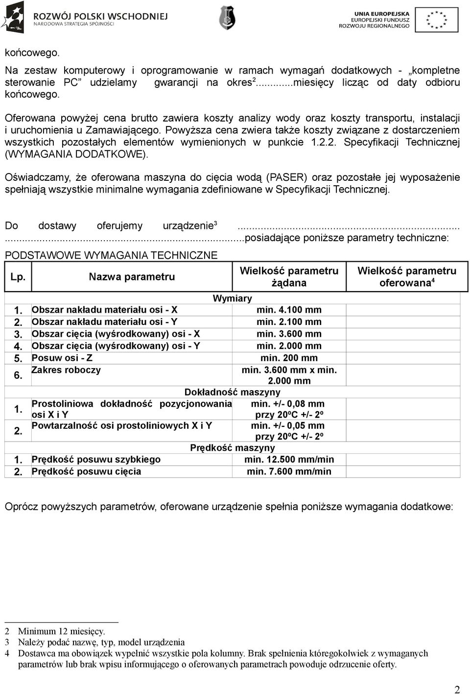 Powyższa cena zwiera także koszty związane z dostarczeniem wszystkich pozostałych elementów wymienionych w punkcie 1.2.2. Specyfikacji Technicznej (WYMAGANIA DODATKOWE).