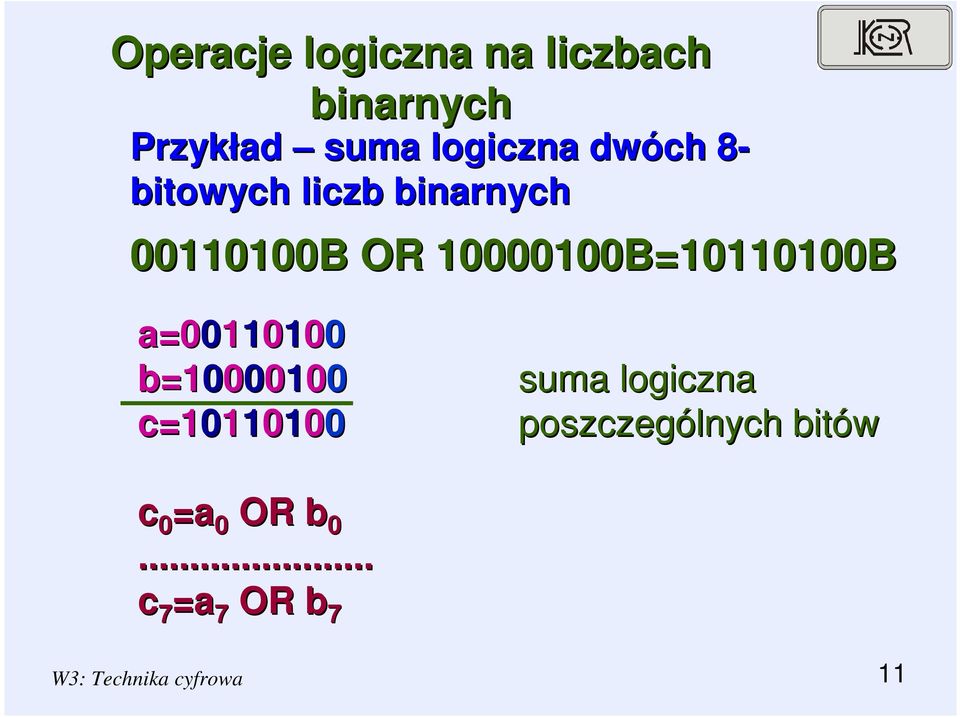 B OR B=B a= b= suma logiczna c= poszczególnych
