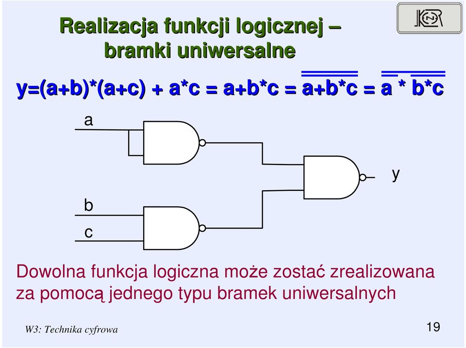 Dowolna funkcja logiczna moŝe zostać zrealizowana za