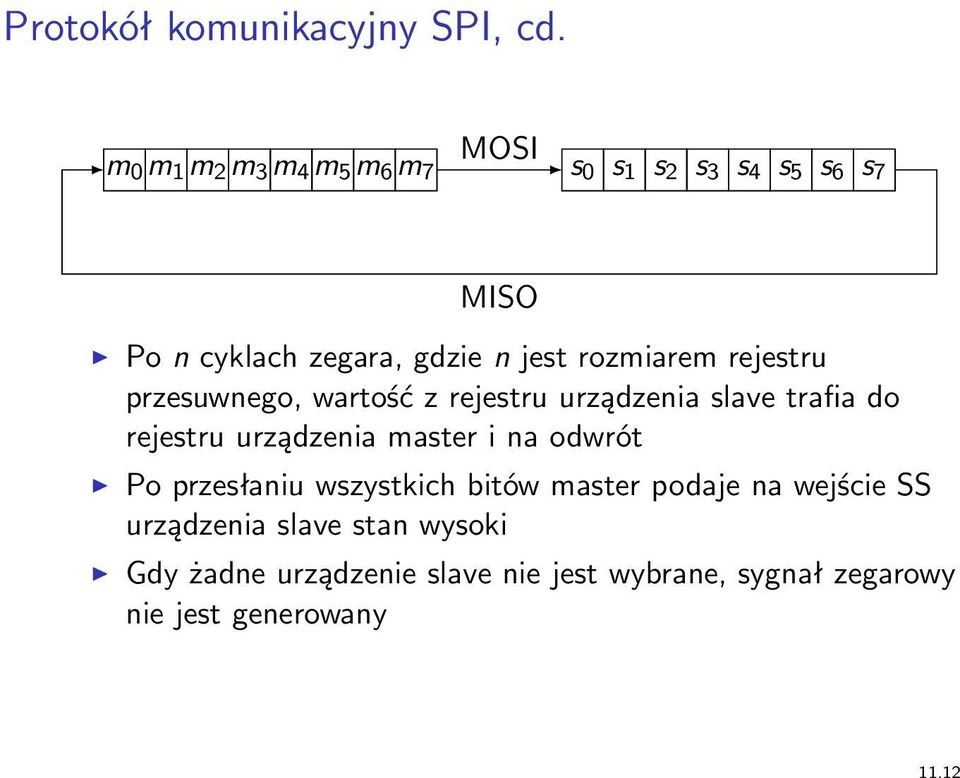 jest rozmiarem rejestru przesuwnego, wartość z rejestru urządzenia slave trafia do rejestru urządzenia