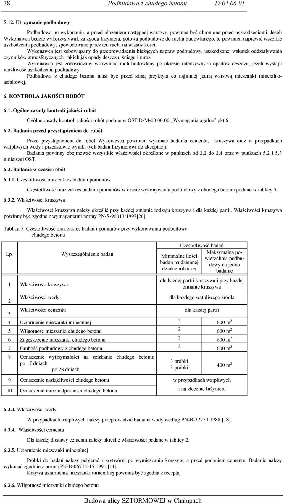 Wykonawca jest zobowiązany do przeprowadzenia bieżących napraw podbudowy, uszkodzonej wskutek oddziaływania czynników atmosferycznych, takich jak opady deszczu, śniegu i mróz.