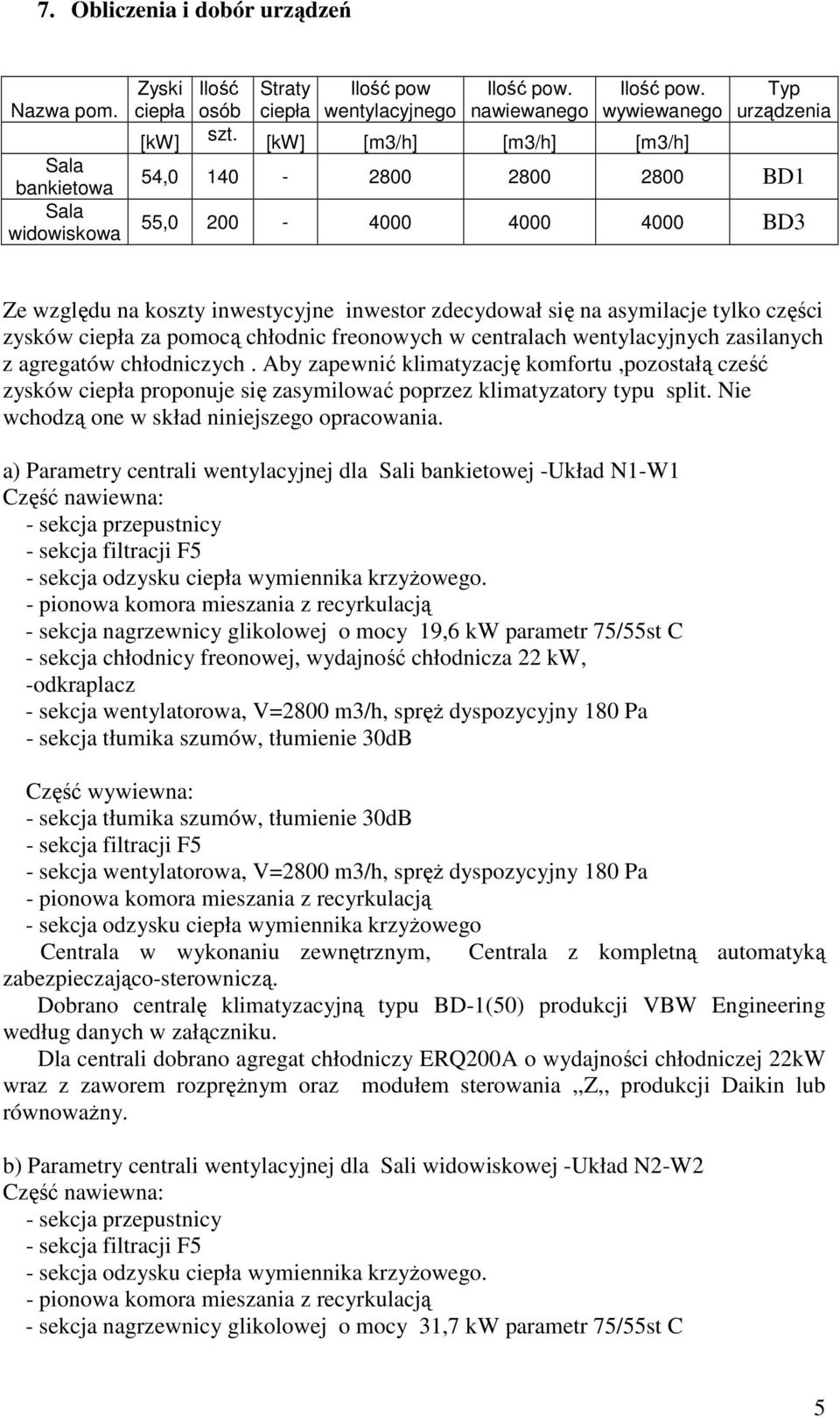 zysków ciepła za pomocą chłodnic freonowych w centralach wentylacyjnych zasilanych z agregatów chłodniczych.