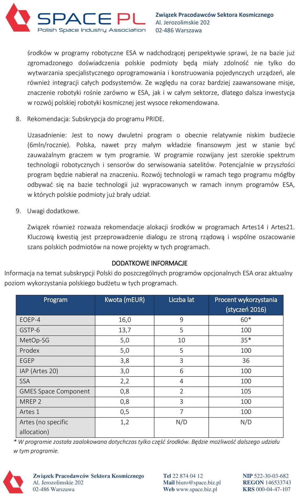 Ze względu na coraz bardziej zaawansowane misje, znaczenie robotyki rośnie zarówno w ESA, jak i w całym sektorze, dlatego dalsza inwestycja w rozwój polskiej robotyki kosmicznej jest wysoce