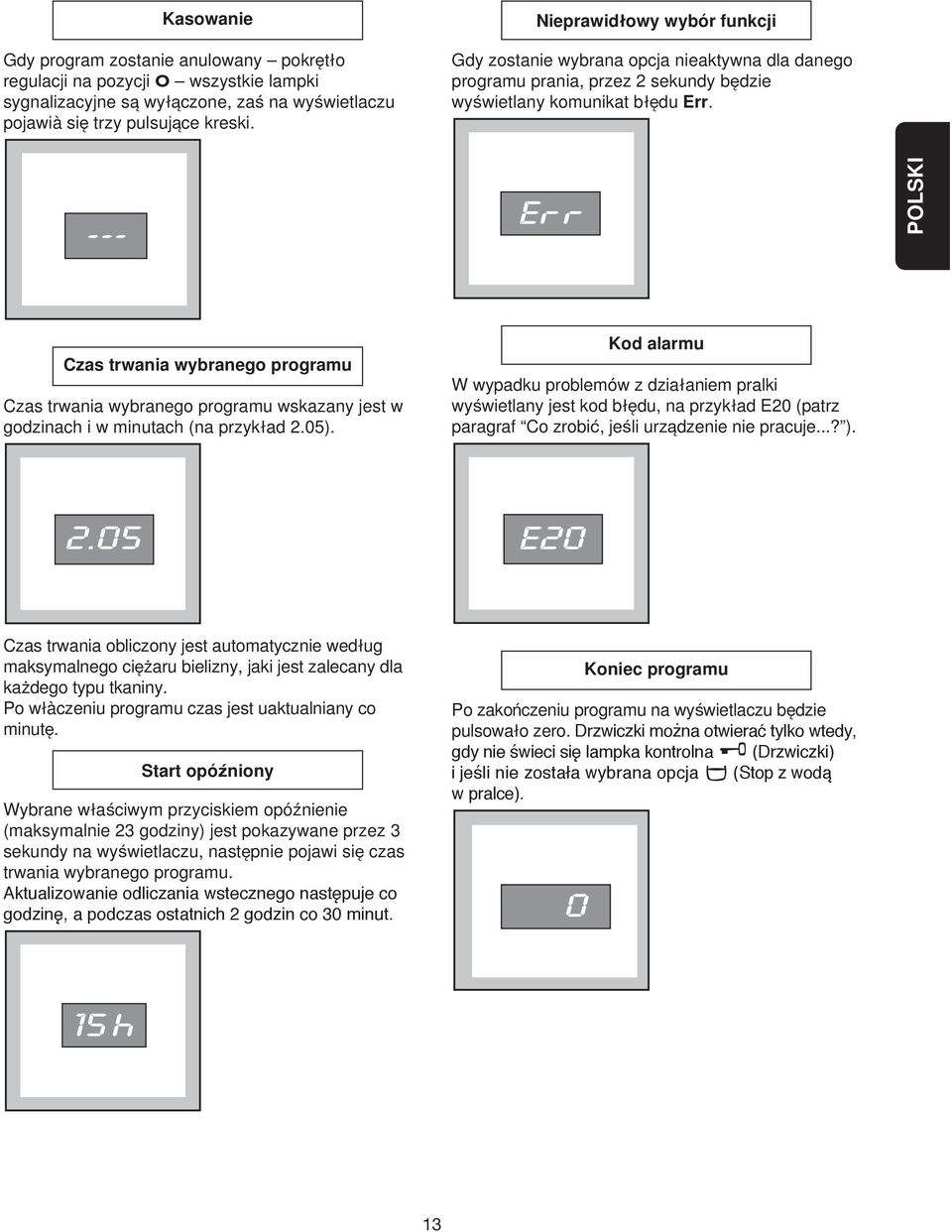 --- POLSKI Czas trwania wybranego programu Czas trwania wybranego programu wskazany jest w godzinach i w minutach (na przyklad 2.05).