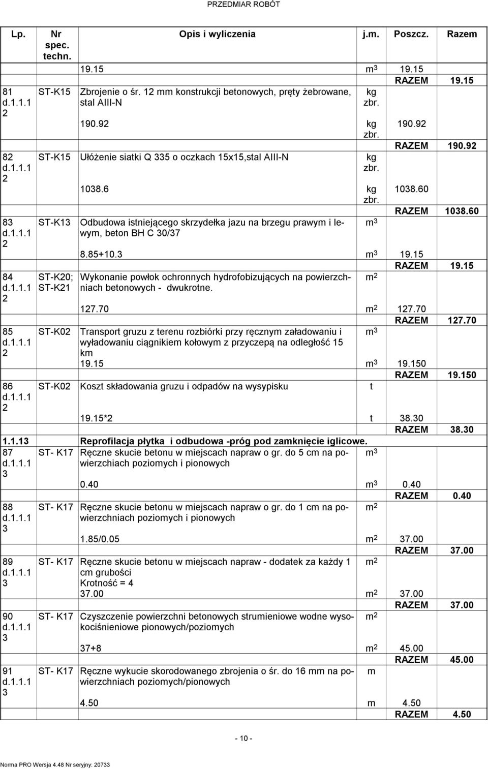 5 Wykonanie powłok ochronnych hydrofobizujących na powierzchniach betonowych - dwukrotne. 27.7 27.7 RAZEM 27.