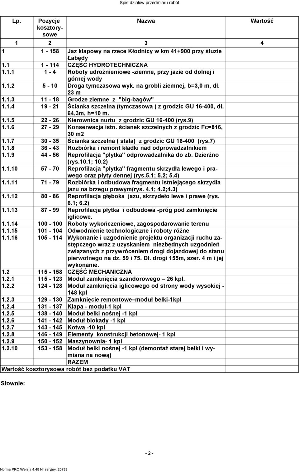 .4 9-2 Ścianka szczelna (tymczasowa ) z grodzic GU -4, dł. 4,m, h= m...5 22-2 Kierownica nurtu z grodzic GU -4 (rys.9).. 27-29 Konserwacja istn. ścianek szczelnych z grodzic Fc=8, m2.