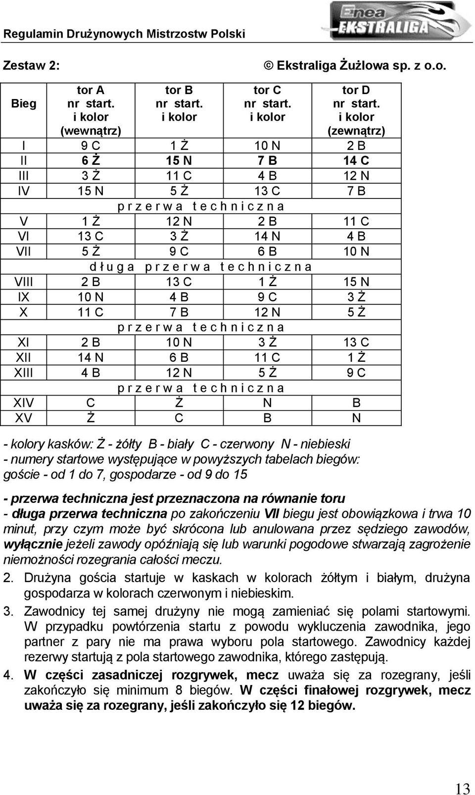 ł u g a p r z e r w a t e c h n i c z n a VIII 2 B 13 C 1 Ż 15 N IX 10 N 4 B 9 C 3 Ż X 11 C 7 B 12 N 5 Ż p r z e r w a t e c h n i c z n a XI 2 B 10 N 3 Ż 13 C XII 14 N 6 B 11 C 1 Ż XIII 4 B 12 N 5 Ż