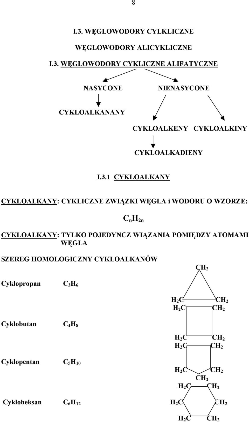 WĘGLWDRY YKLIZNE ALIFATYZNE NASYNE NIENASYNE YKLALKANANY YKLALKENY YKLALKINY YKLALKADIENY I.3.