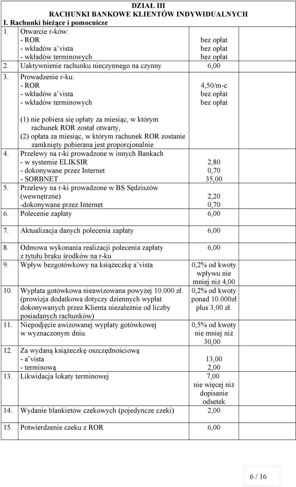 pobierana jest proporcjonalnie 4. Przelewy na rki prowadzone w innych Bankach w systemie ELIKSIR dokonywane przez Internet SORBNET 5.