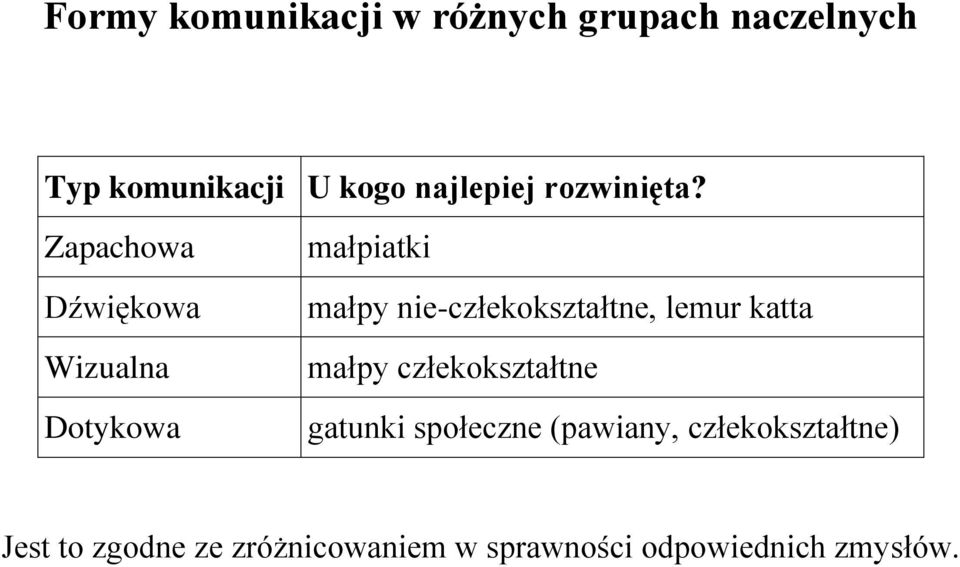 Zapachowa Dźwiękowa Wizualna Dotykowa małpiatki małpy nie-człekokształtne,