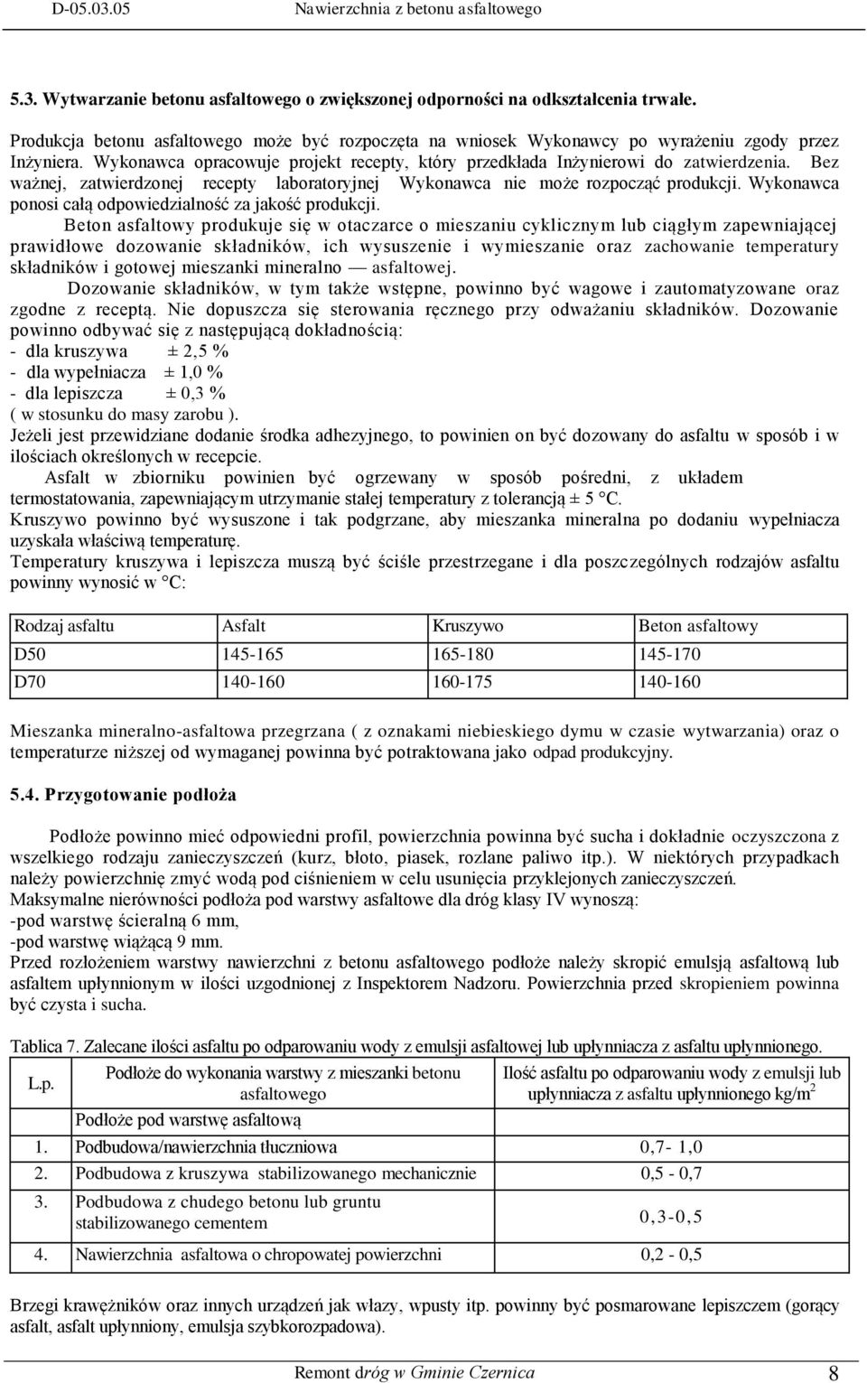 Wykonawca ponosi całą odpowiedzialność za jakość produkcji.