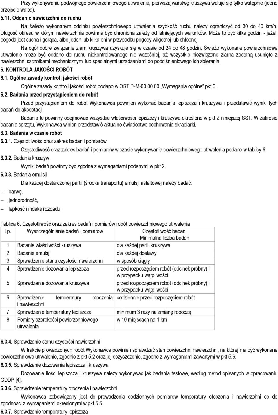 Długość okresu w którym nawierzchnia powinna być chroniona zależy od istniejących warunków.